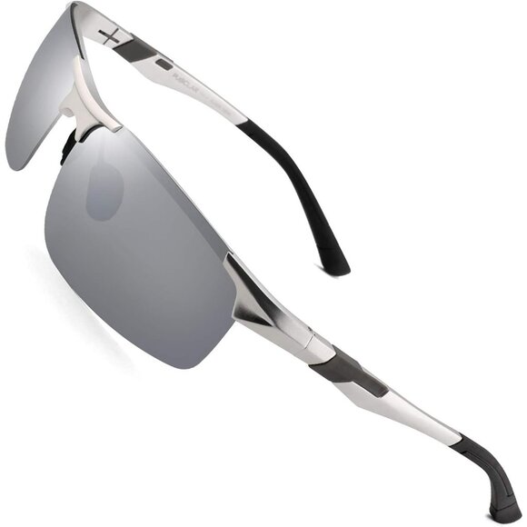 Mens Silver Mirrored Lens Al-Mg Metal Frame Polarized Fishing Golf Goggles - Picture 7 of 12